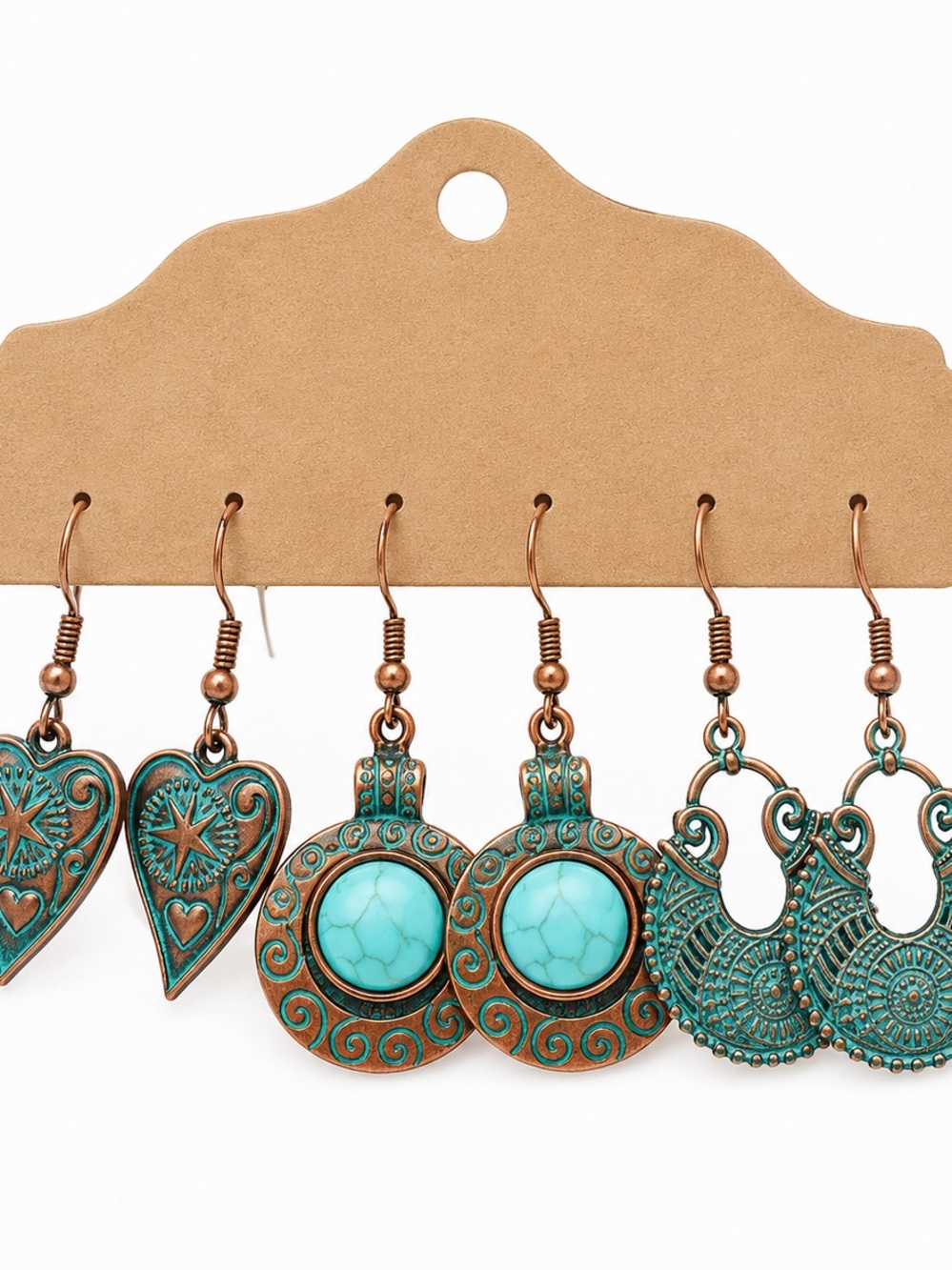 Turquoise Patina Mixed Dangle Earring Set - Women Jewelry